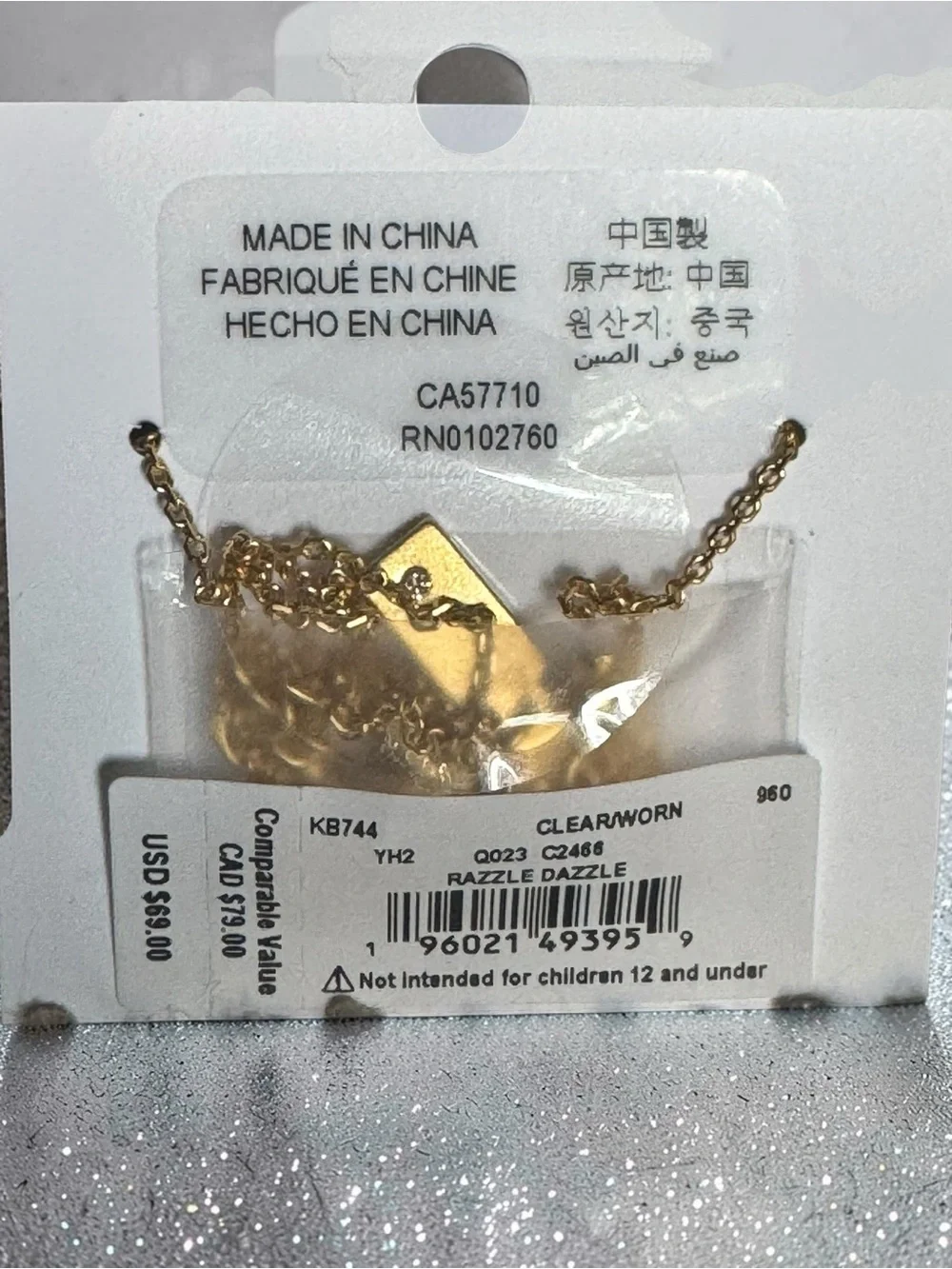 kate spade New York Gold Chain Necklace with Silver Pave Pendant NEW